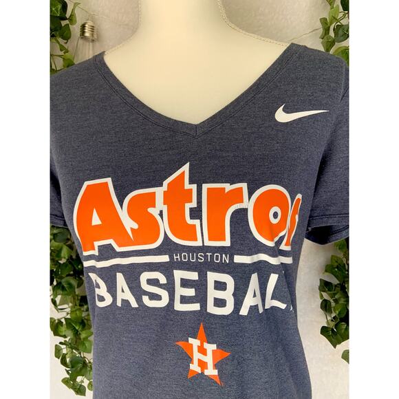 Nike Astros Houston Baseball Gray White & Orange V Neck T Shirt Women's SZ Small - Picture 2 of 10